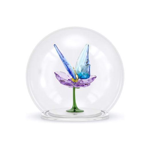 butterfly and flower crystal figurine inside glass dome