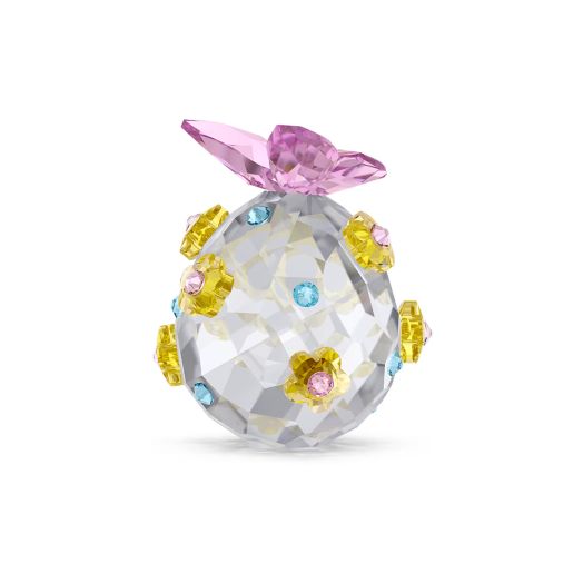 cyrstal egg with flower decorations and pink butterfly on top