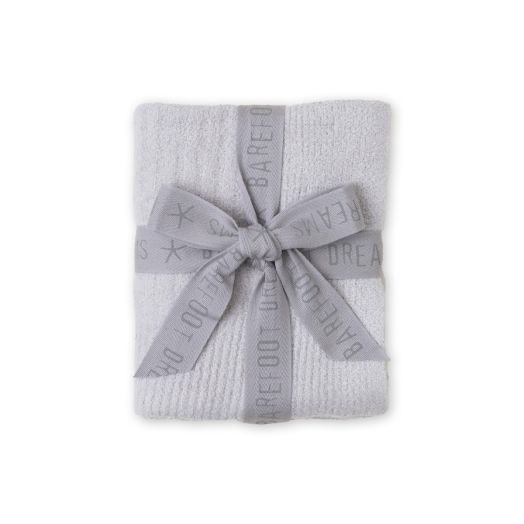 light grey blanket wrapped in ribbon