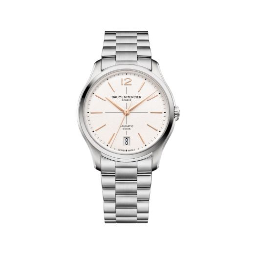 stainless steel watch with white dial