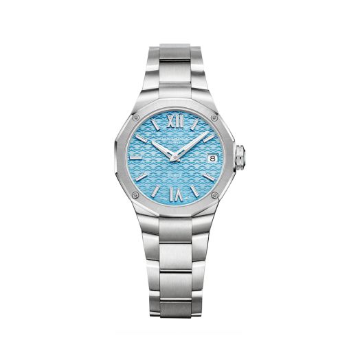 watch with steel stap and ice blue dial