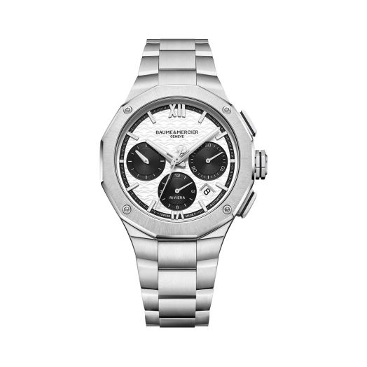 stainless steel watch with white textured dial
