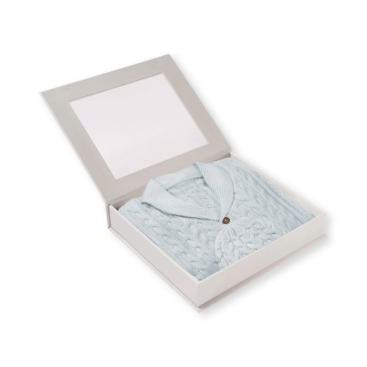 Elegant Baby Pale Blue Horseshoe Cable Knit Cardigan & Hat Baby Boxed Gift Set, 9-12M