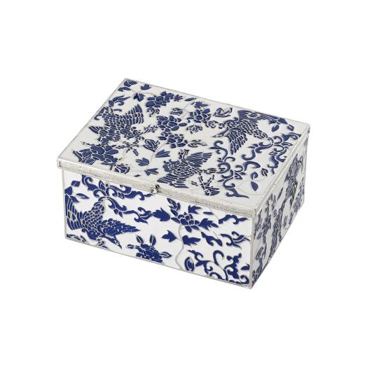 blue and white enamel box
