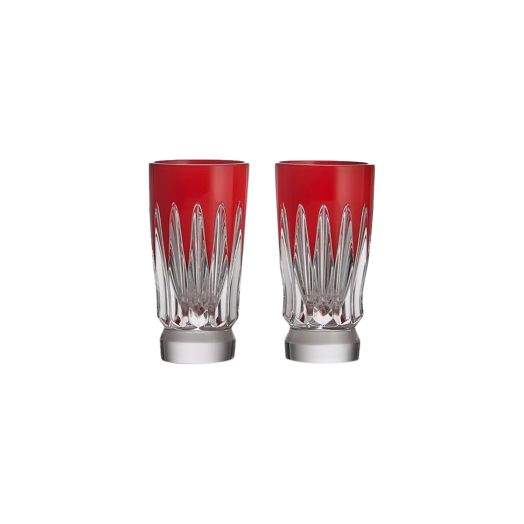 Red of 2 red crystal shot glasses