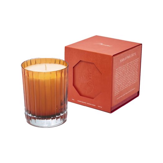 candle in orange crystal container with orange box