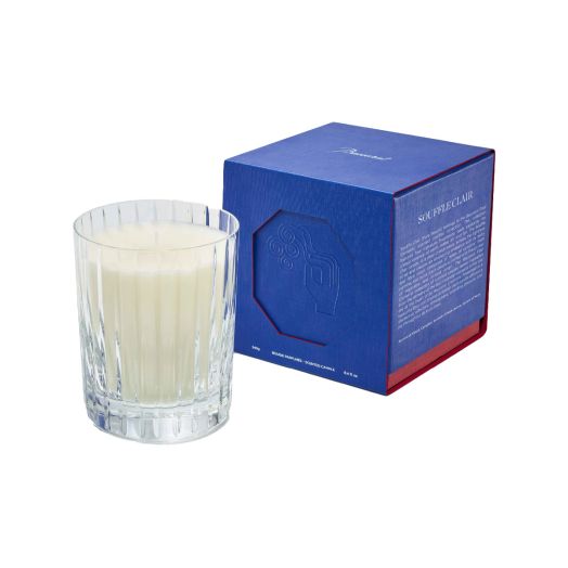 candle in clear crystal with blue box