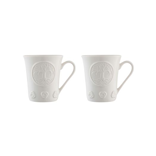 two white mugs with the tree of life on each