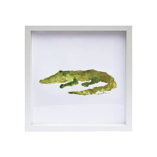 Framed watercolor painting of an alligator 