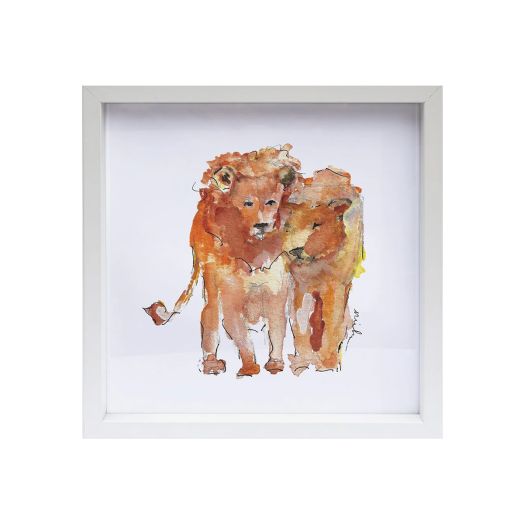 Watercolor painting of two lions