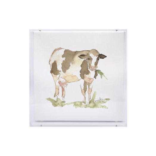 Watercolor painting of a cow in a shadow box print