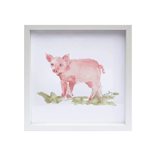 Framed print of a watercolor pig