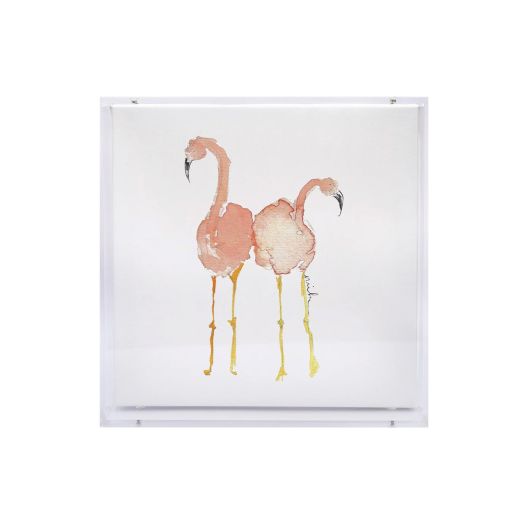 framed print of watercolor flamingos