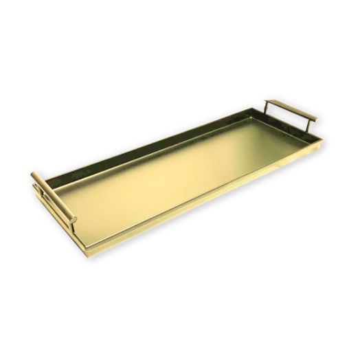 yellow gold metal tray with handles
