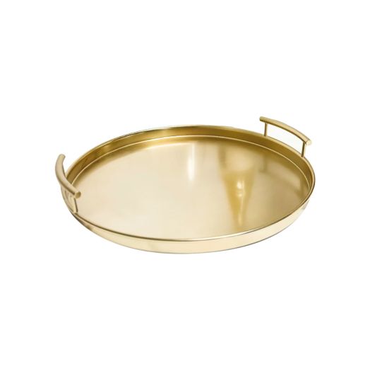 round gold tray with handles