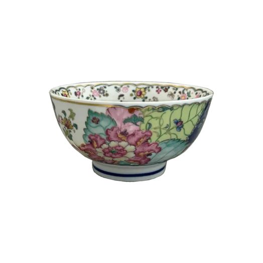 Porcelain dessert bowl with colorful floral pattern and gold detailing