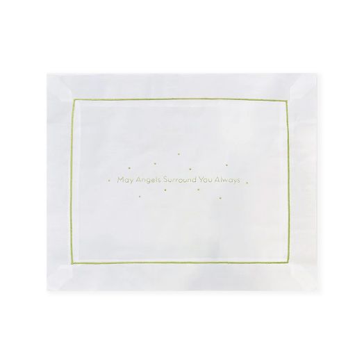pillowcase with green border and text