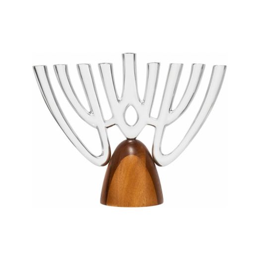 wood menorah with alloy accents