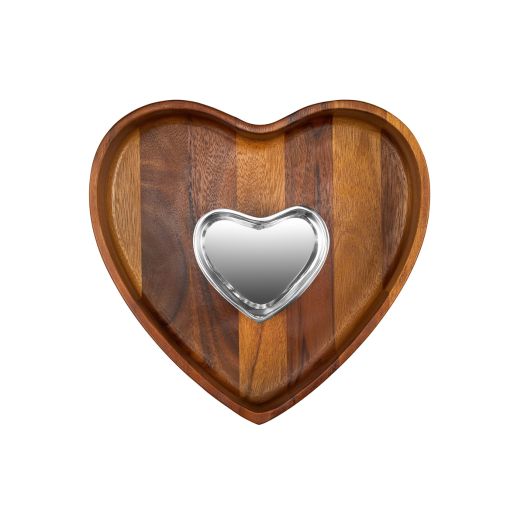 chip and dip in the shape of a heart, wood and alloy