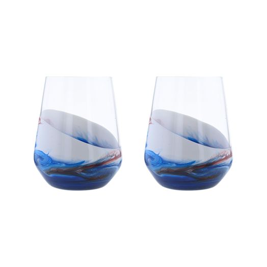 set of two wine glasses with red, white and blue resin design