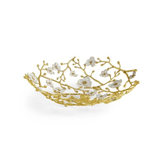 yellow goldtone bowl with white enamel flower accents