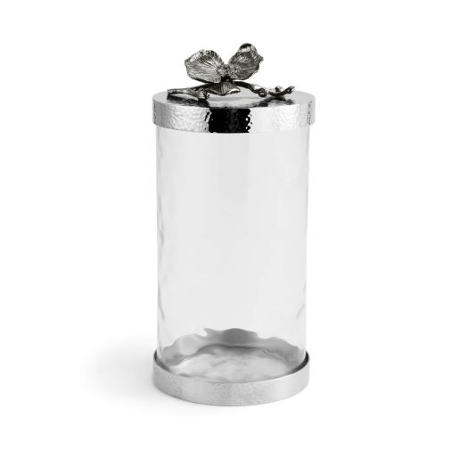 Large canister with a black orchid top