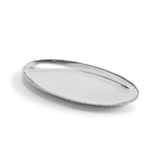elongated oval tray with beaded edges