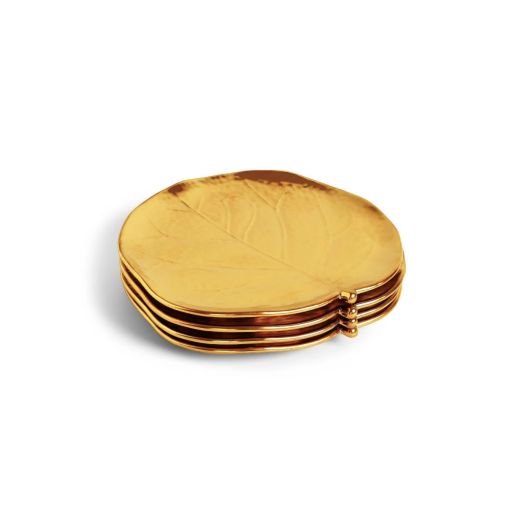 yellow gold tone leaf coasters