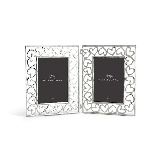 Michael Aram Heart Hinged Frame in Silver showcasing its handcrafted nickelplate design with intricate heart motifs