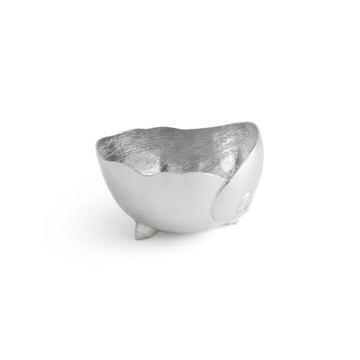 Nickel-plated bowl shaped like a moon shell with detailed, textured ridges