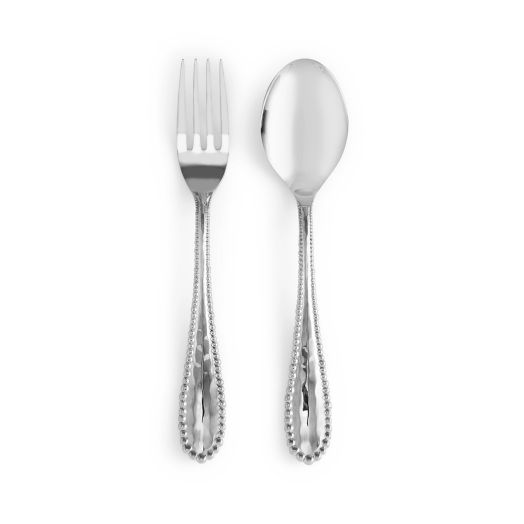 Michael Aram Molten Serving Set in silver—stainless‑steel 9.75‑inch utensil with rippled, hand‑welded molten edges from the Molten Collection.