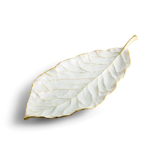 white leaf tray with golden accents