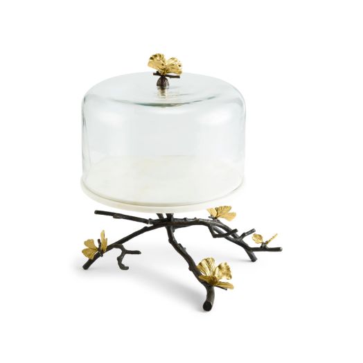 Cake stand with dome lid and butterfly details