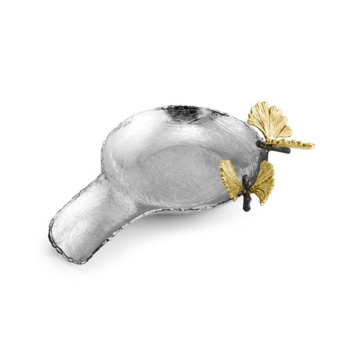 silver spoon rest with golden butterfly accents