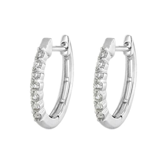 14K White Gold Diamond Hoop Earrings, TWT.16