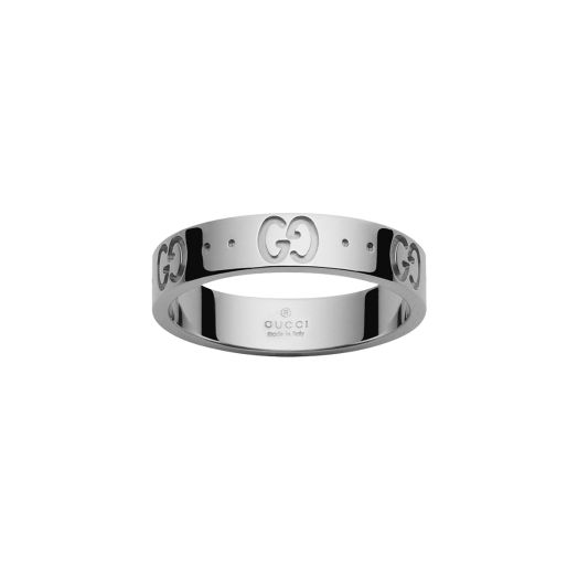 White gold thin Gucci band with the GG symbol