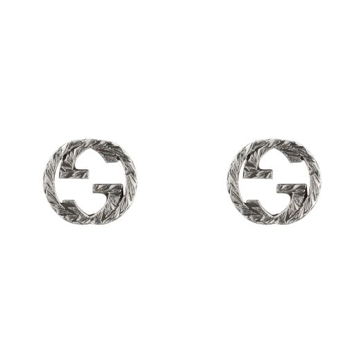sterling silver interlocking g stud earrings with etched design