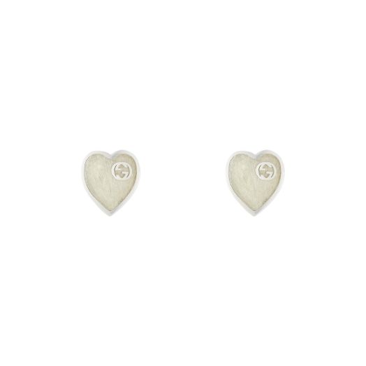 silver heart-shaped stud earrings with mother of pearl