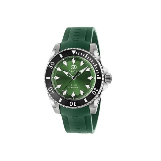 green watch with green rubber strap and green dial