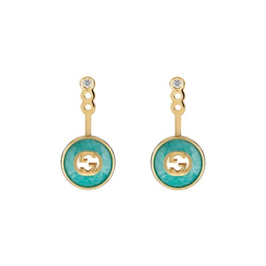 yellow gold earrings with double go logo and blue details