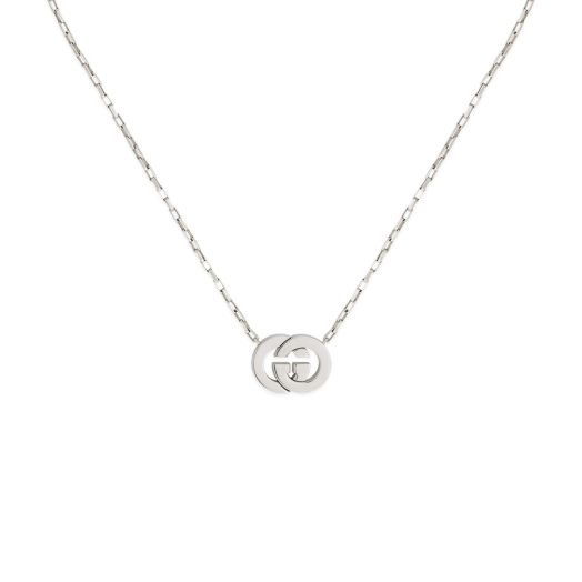 silver necklace with interlocking g pendant