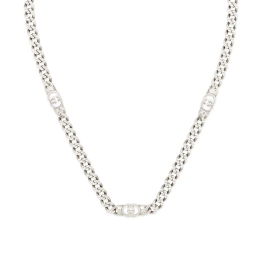sterling silver chain link necklace with stations of interlocking gucci motifs