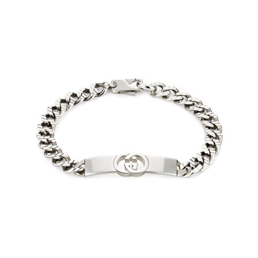 sterling silver link bracelet with gucci interlocking g motif