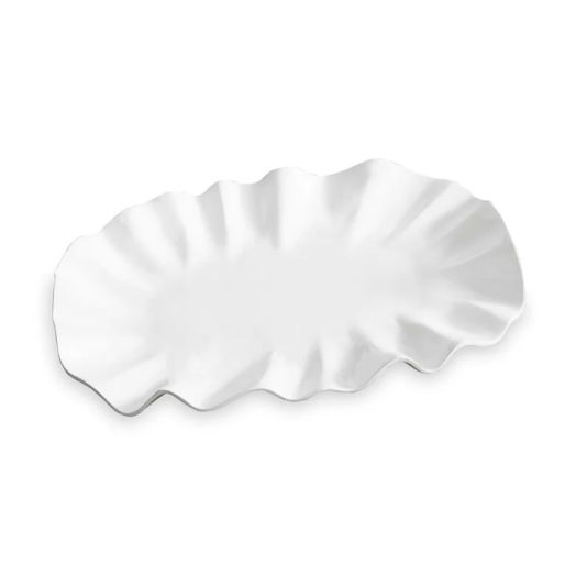 white oval tray with scalloped edges