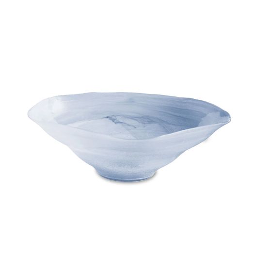 large white and blue swirled bowl