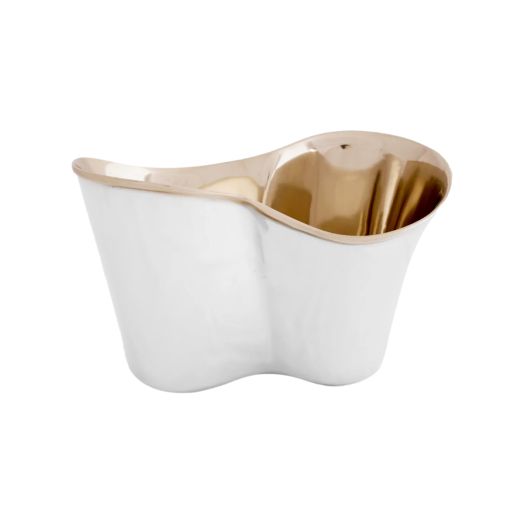 double ice bucket with white exterior and golden interior 