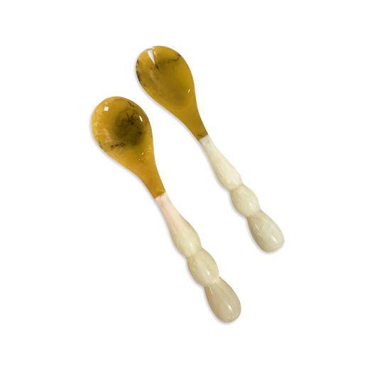 resin salad servers in white and brown color