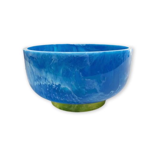 blue resin bowl with green bottom