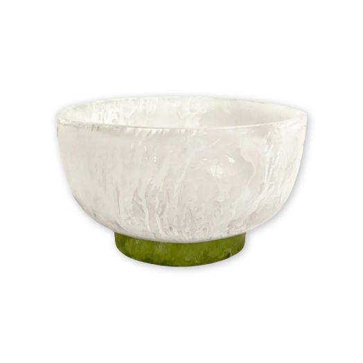 white resin bowl with green bottom