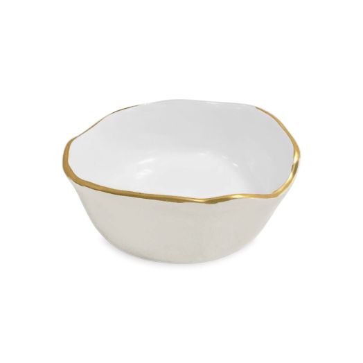 white enamel coaster bowl with gold rim
